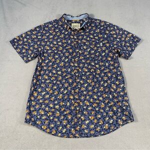 Dravus Men’s Blue Floral Short Sleeves Button Up Shirt, size M